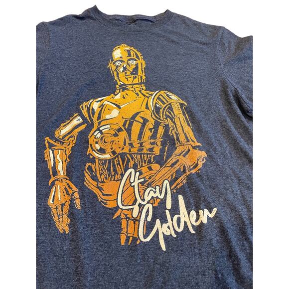 Star Wars T-Shirt Stay Golden Graphic C-3PO Crew Neck Heathered Navy/Gold M S - Picture 2 of 8